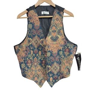 Vintage Agenda Tapestry Vest Large | Jacquard Woven Southwest Boho Waistcoat